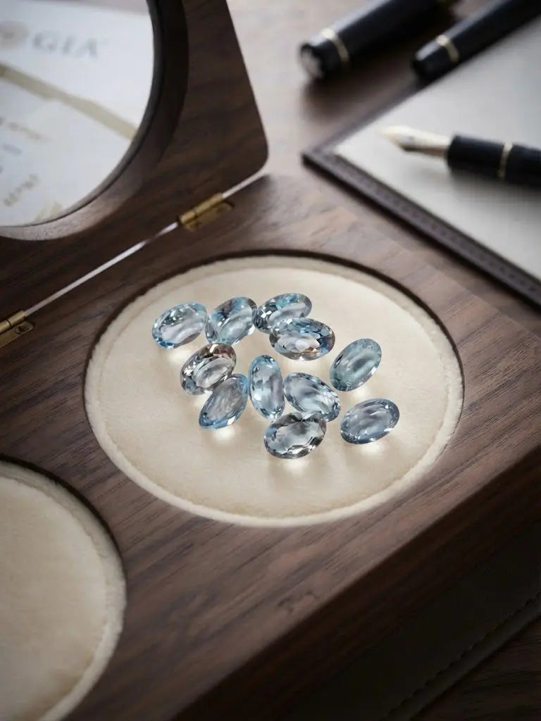 Natural Quality 11 Aquamarine Gemstones From Madagascar, Dimension 6x9 mm, Weight 8. CT, Shape Oval cut, GEM-ABC-303